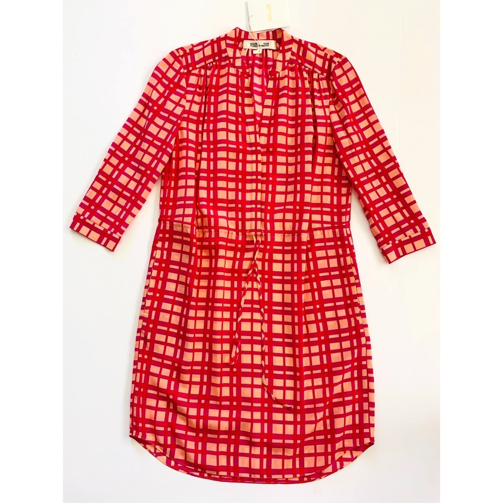 NWT Diane von Furstenberg DVF Freya Silk Shirt Dress 2 XS Drawstring Tie Waist
